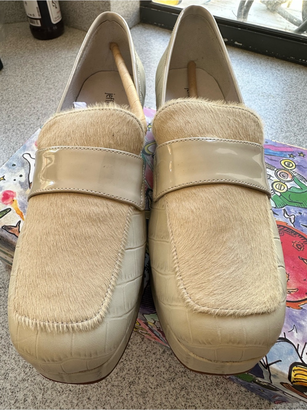 Jeffrey Campbell Cream Haircalf & Patent Loafer